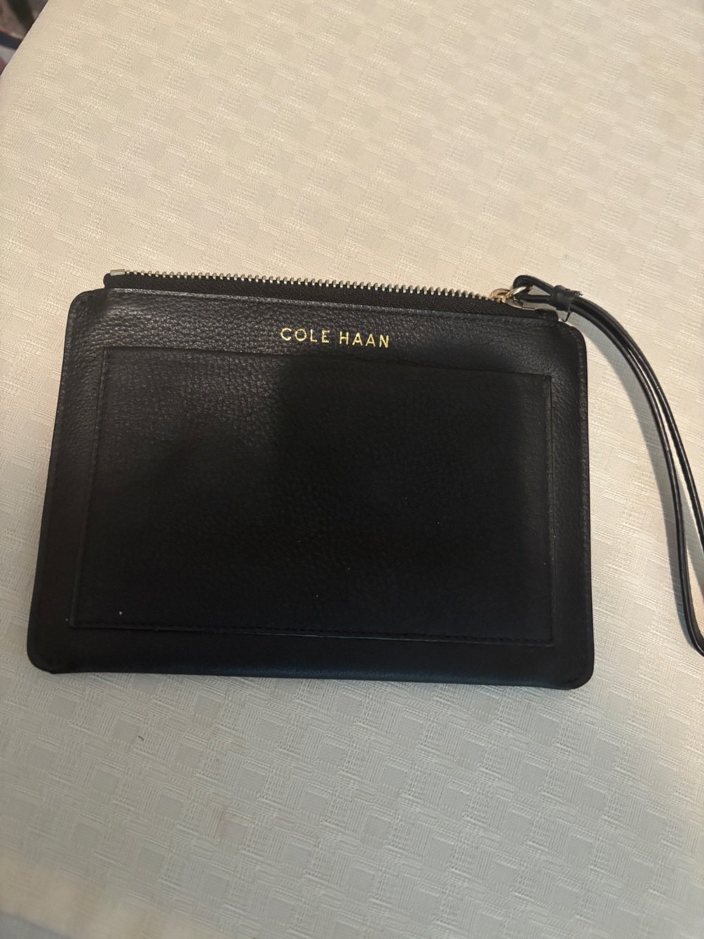 Cole Haan Black Leather Wristlet with Gold Logo